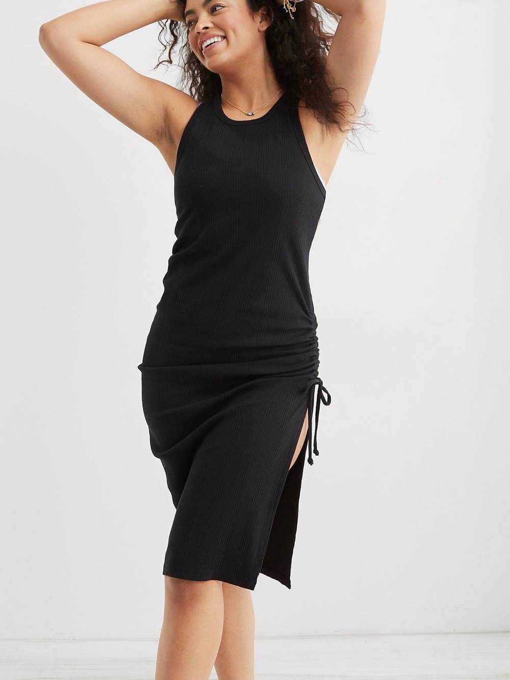 Aerie Ruched Rib Midi Dress—Size Large